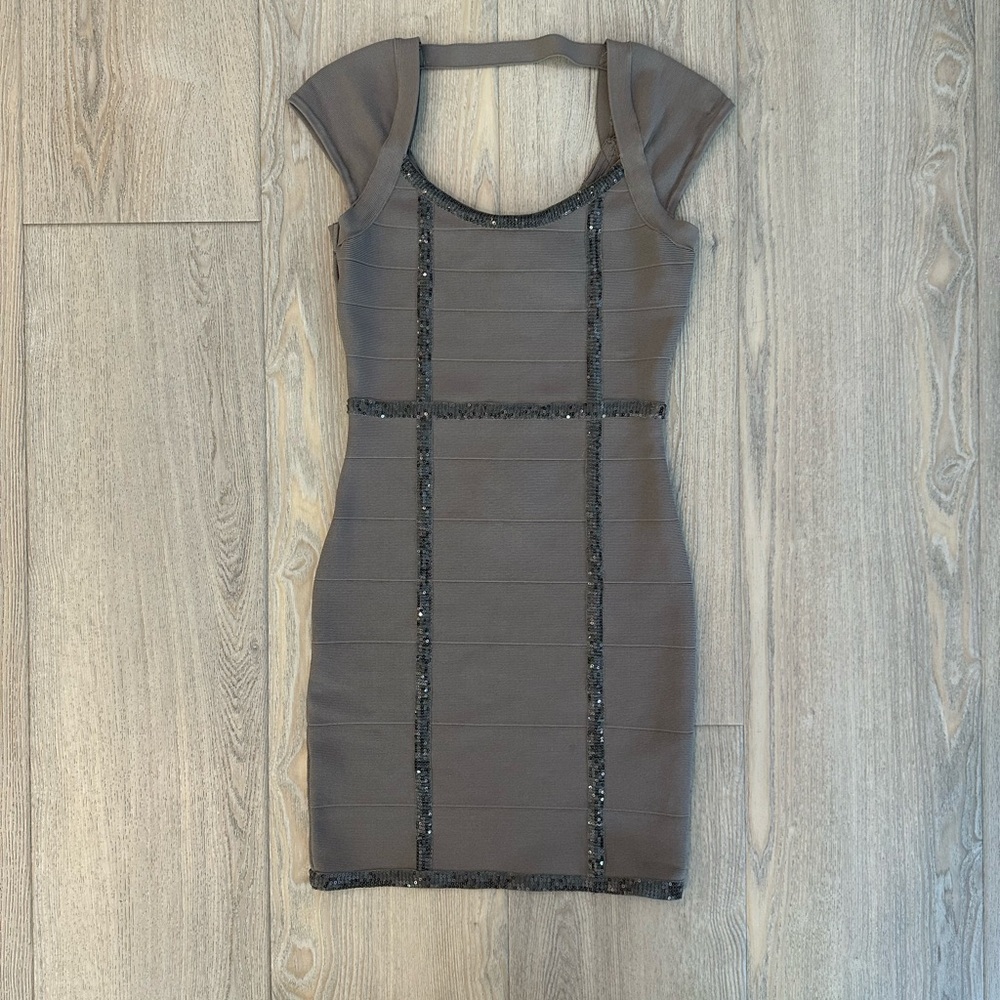 Guess Gray Sequin Embellished Mini Dress